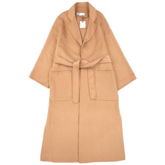 NWT Zara Wool Duster Belted Wrap Coat Tailored Old Money Quiet Luxury Minimal - Picture 5 of 9
